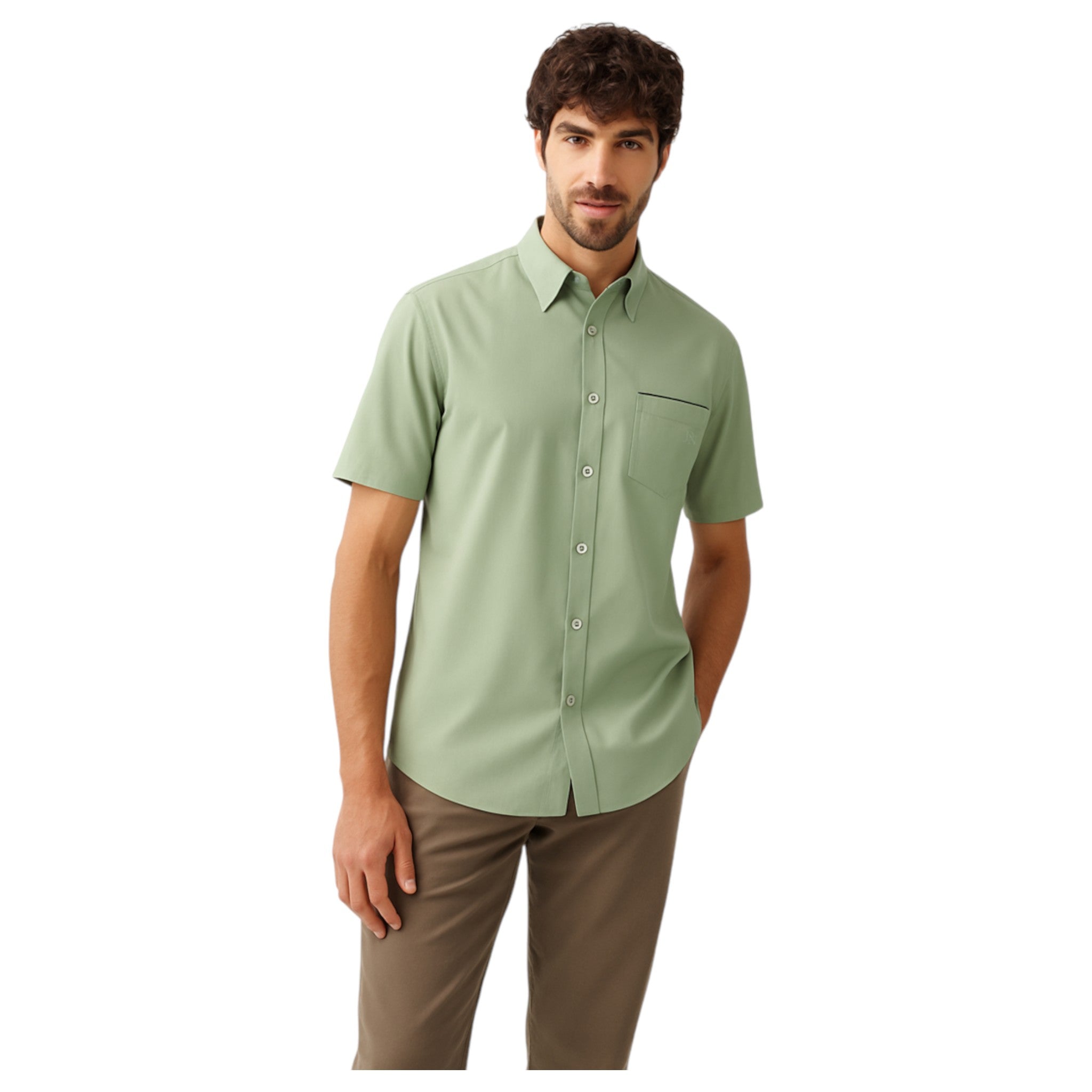 JDN men’s sage green short sleeve shirt wrinkle resistant soft touch